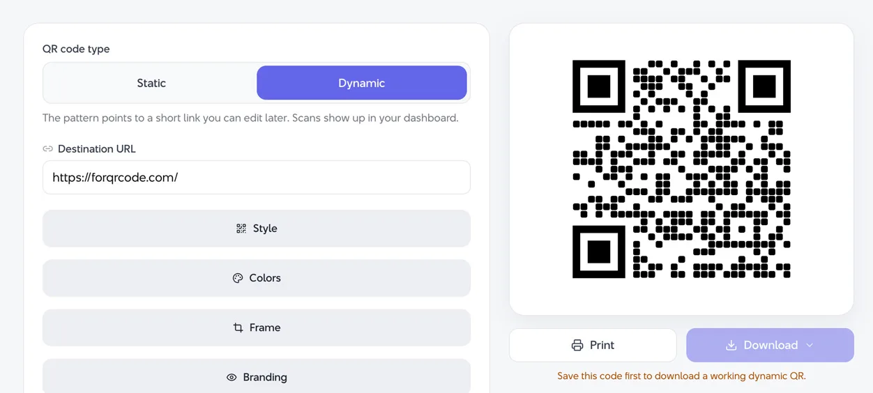 Dynamic QR code type